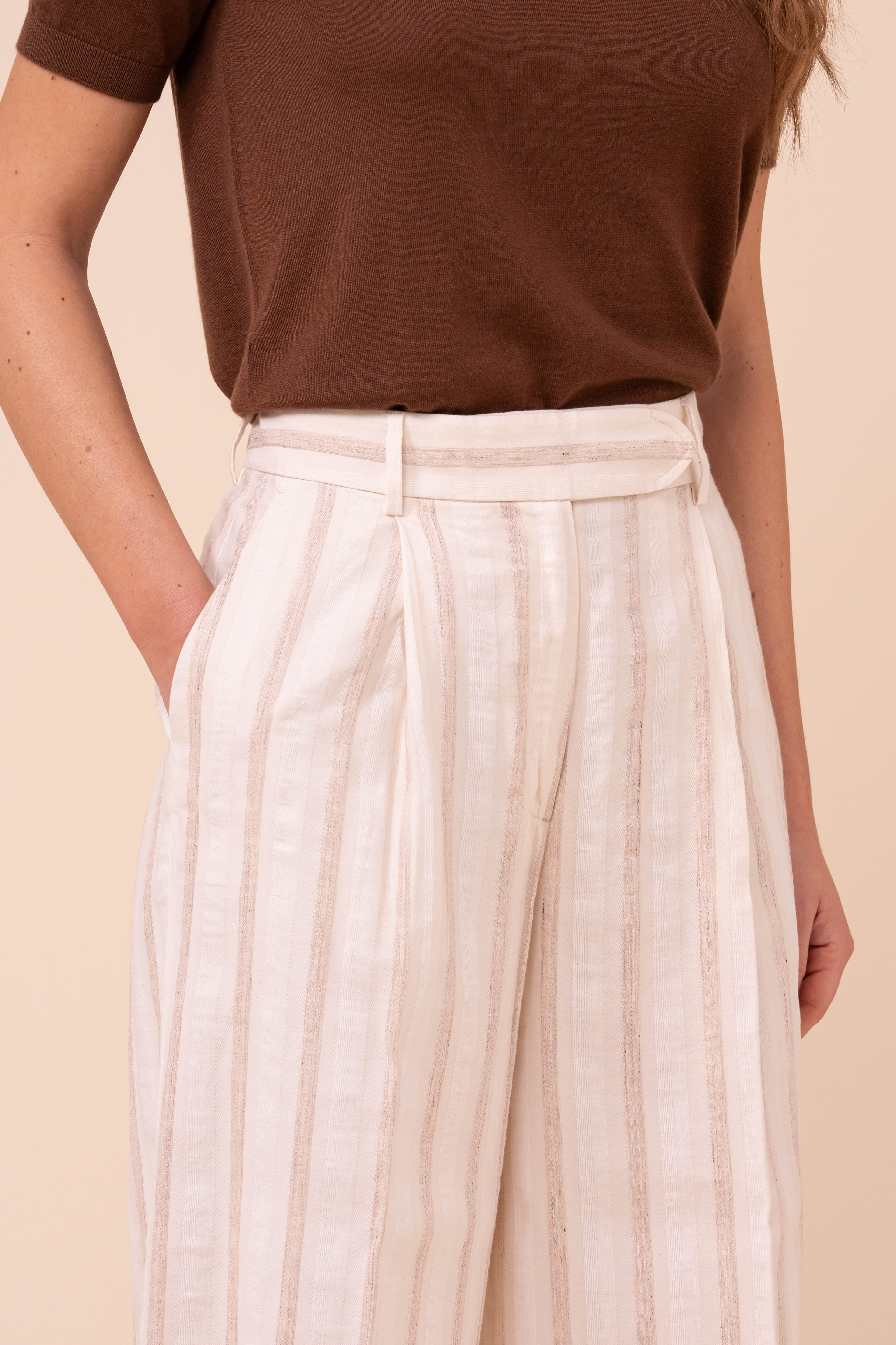 Carlo Cotton and Linen Striped Wide-Leg Pants - Image 4
