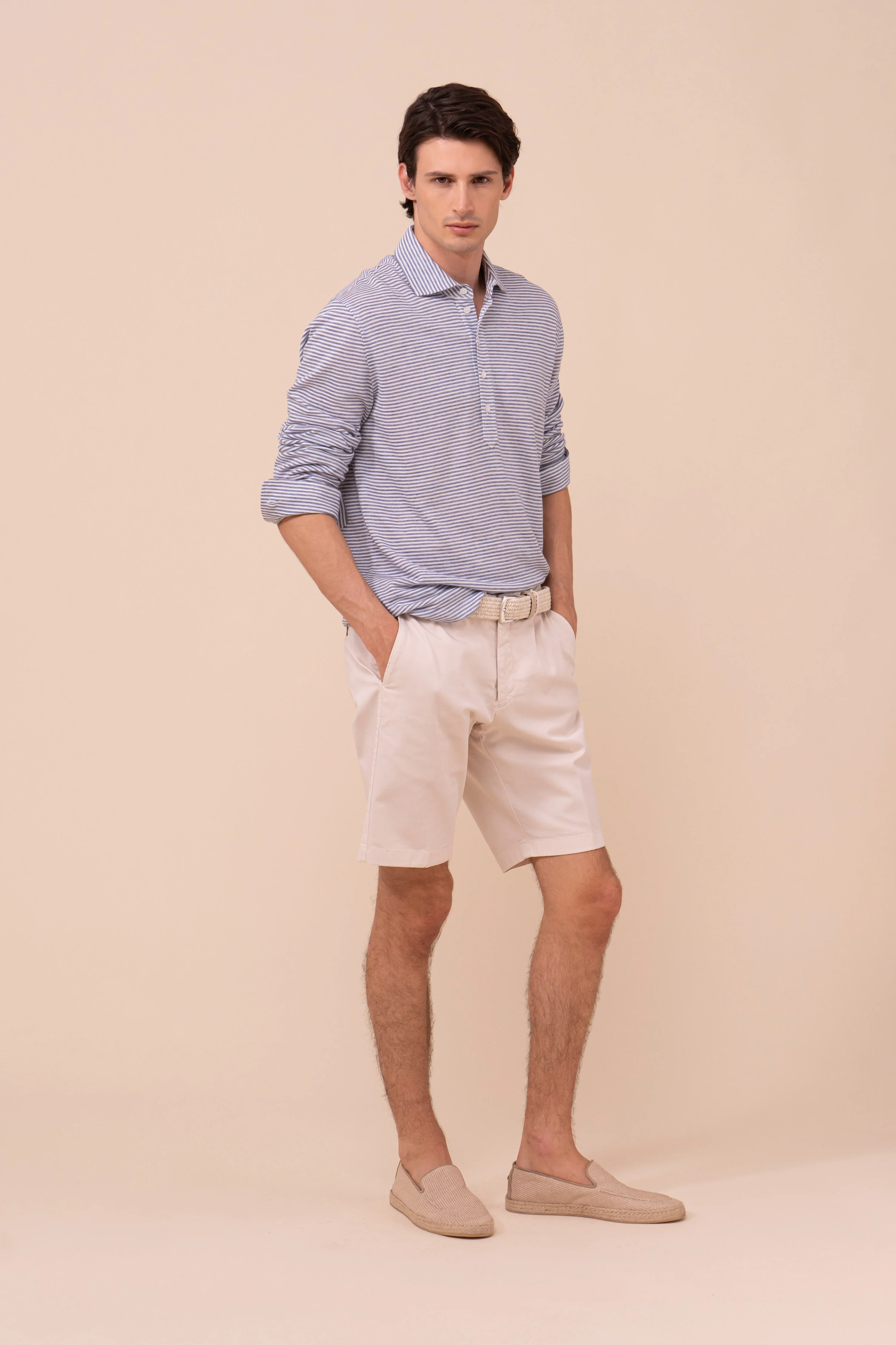 Five Linen Cotton Long Sleeve Striped Polo - Image 2