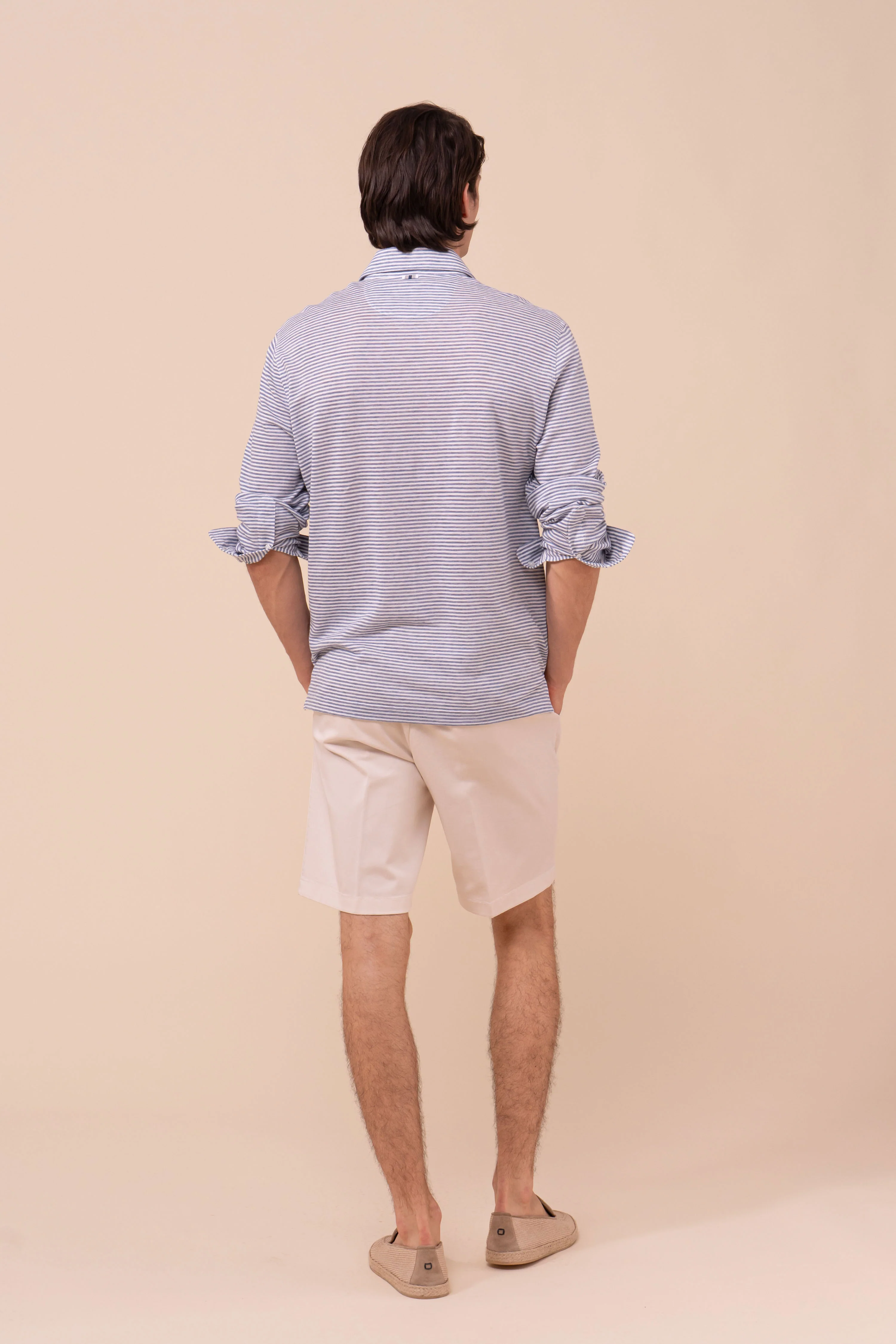 Five Linen Cotton Long Sleeve Striped Polo - Image 3