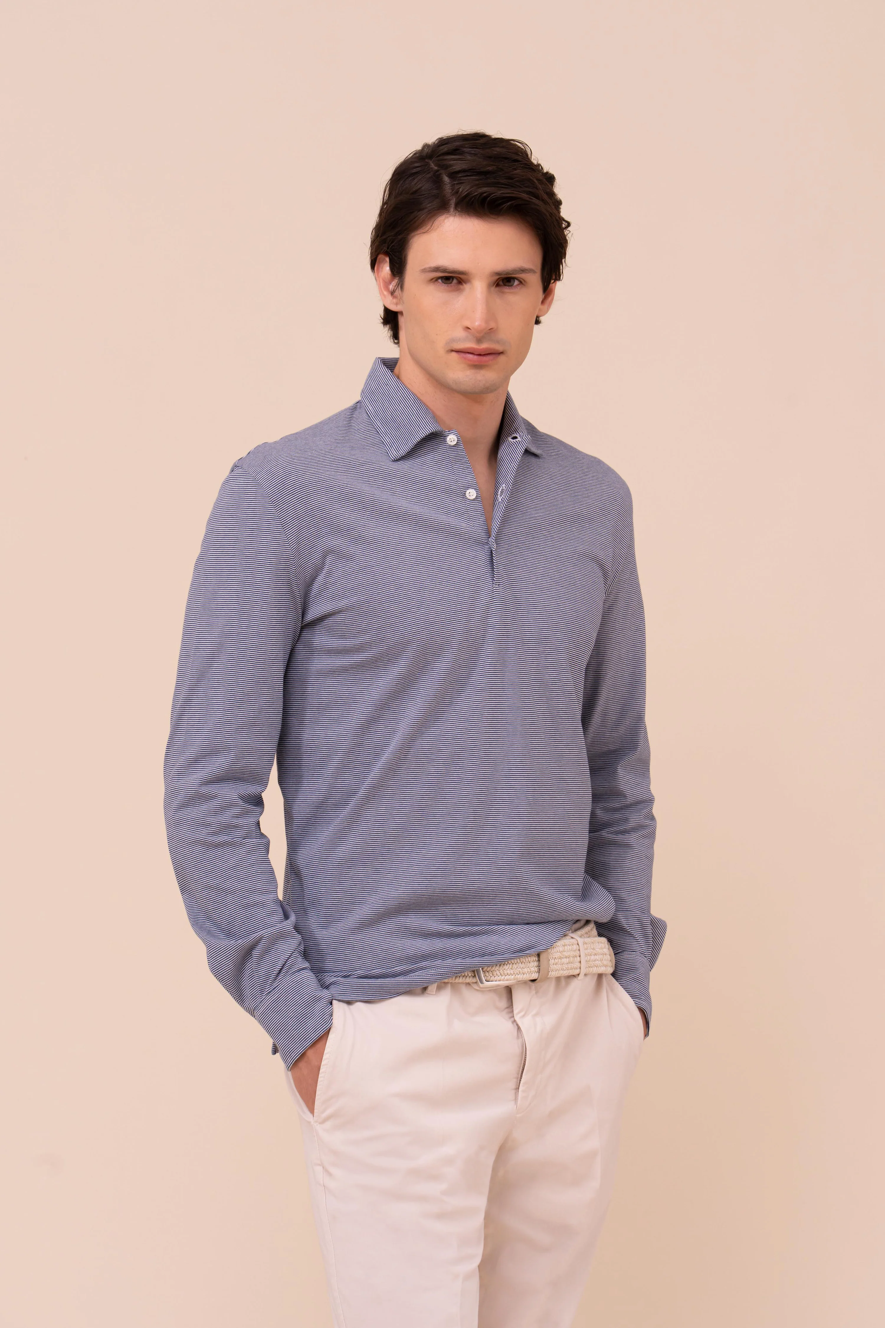 Libeccio Cotton Light Striped Long Sleeve Polo