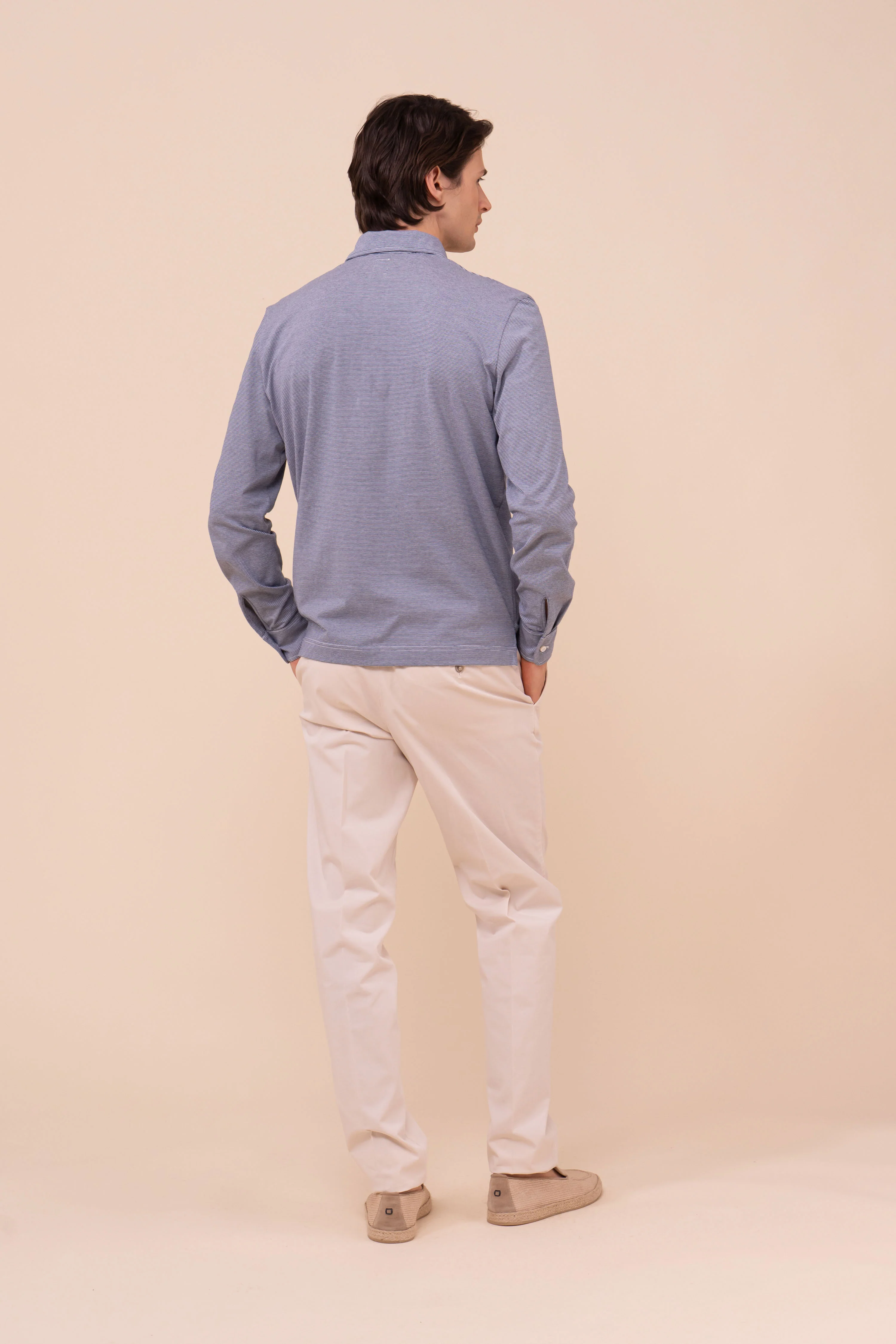 Libeccio Cotton Light Striped Long Sleeve Polo - Image 3