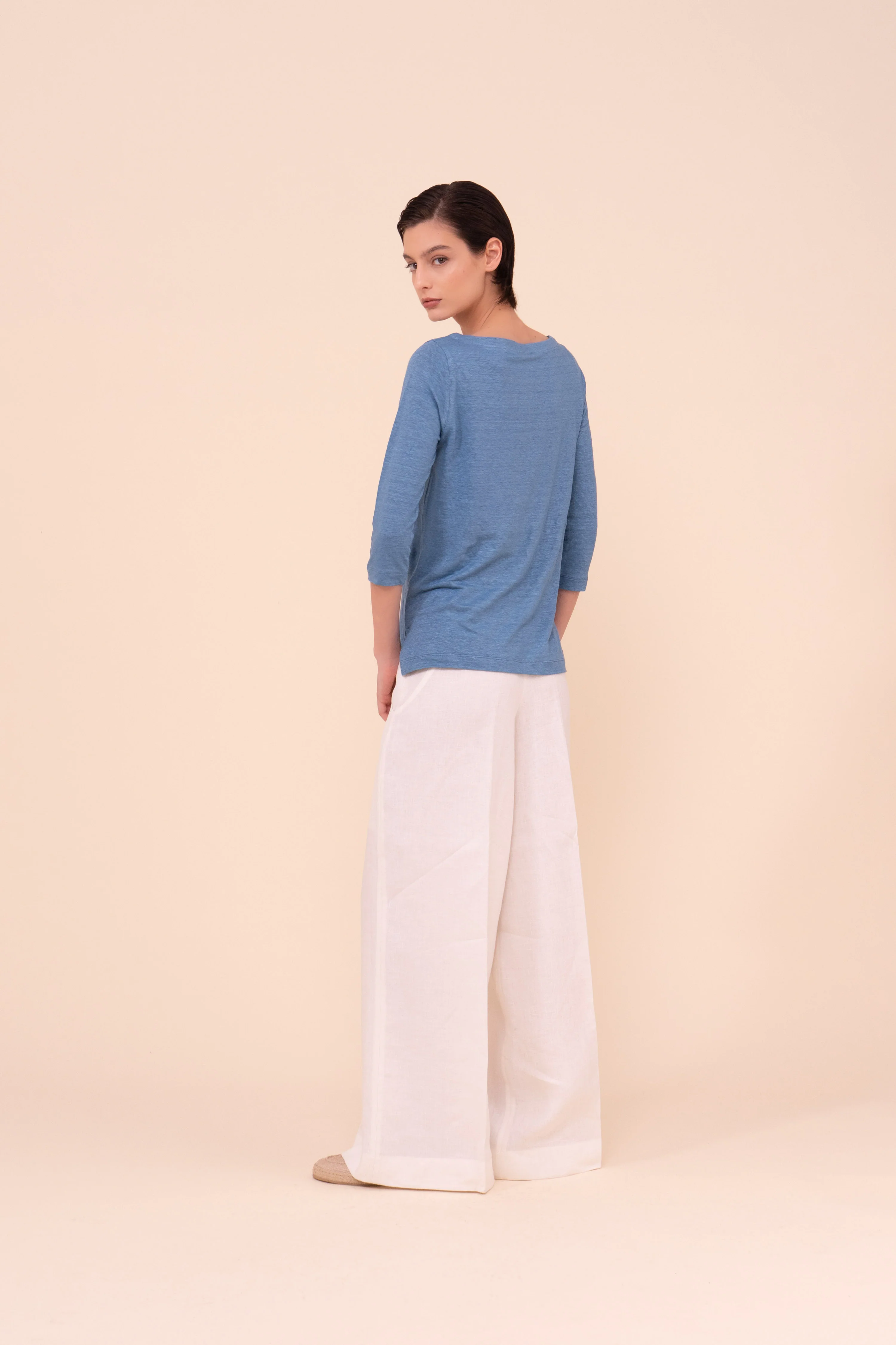 Luna Three-Quarter Sleeve Linen T-Shirt - Image 3