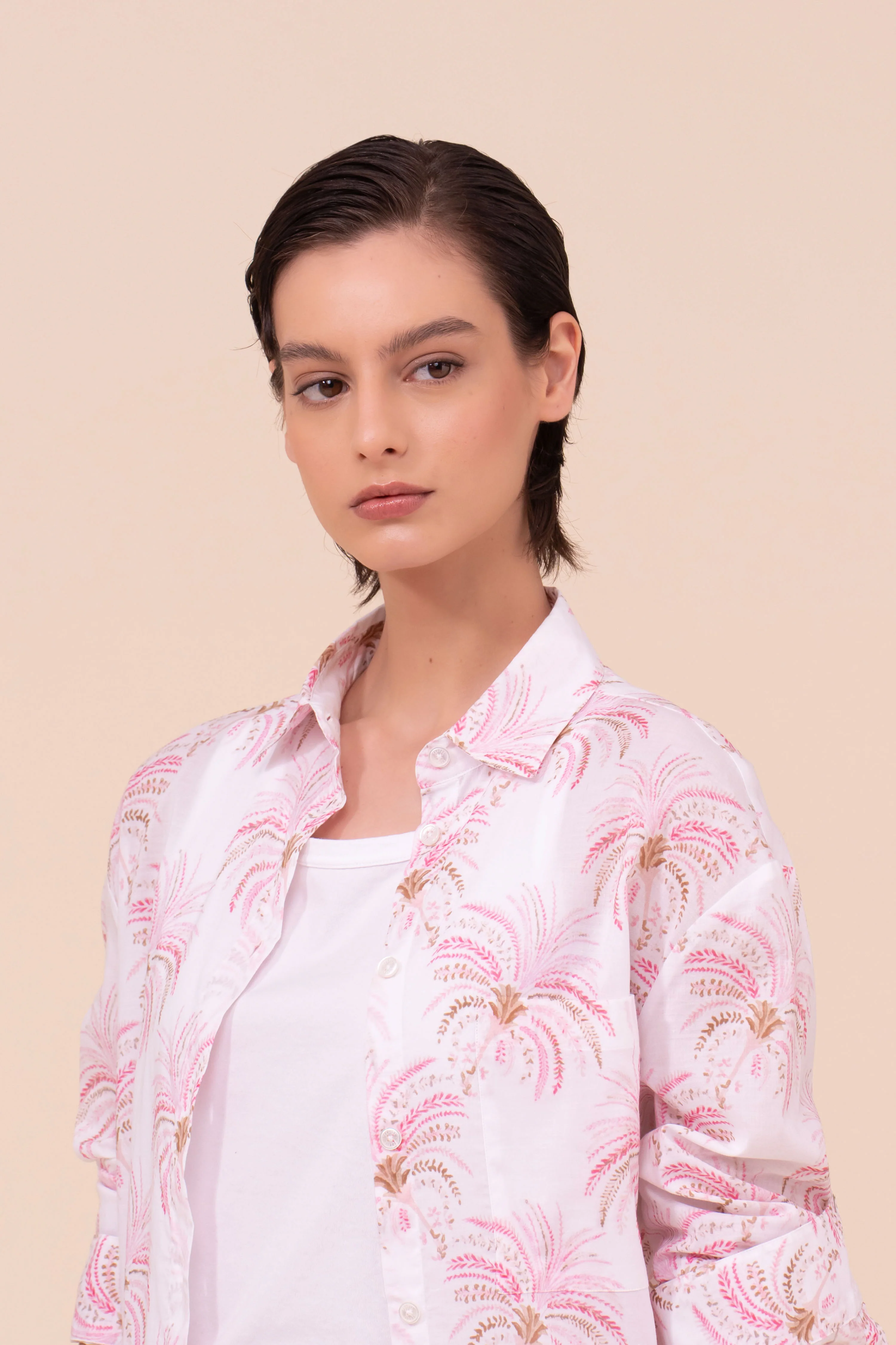 Palmaria Printed Cotton Voile Shirt - Palms Pattern - Image 4